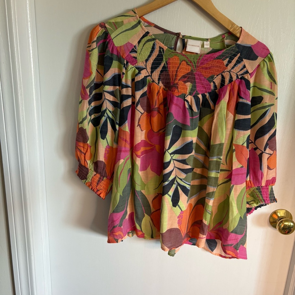 Zac & Rachel Colorful Floral Blouse boho oversized tropical cruise XL